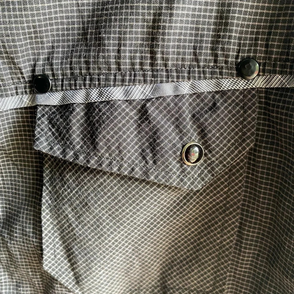 Swiss Cross Men Button Up Short Sleeve Shirt Gray W/White Checked Pattern XL - Picture 1 of 7